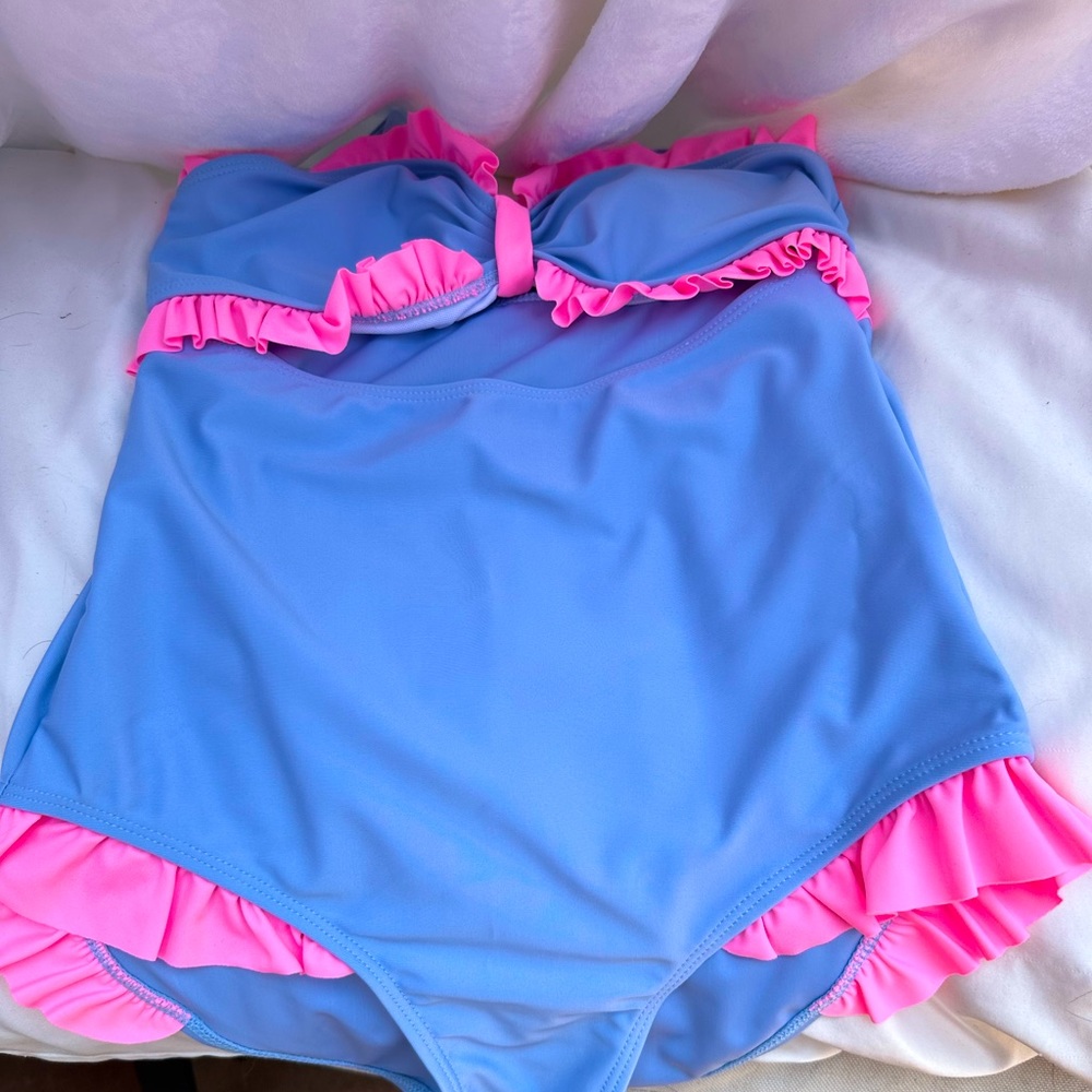 Teen one piece size 11-12 blue and pink